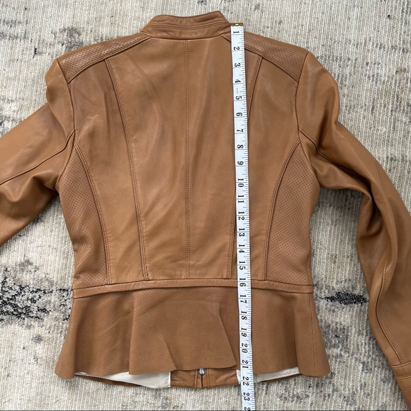 💔 SOLD 💔 White House Black Market Leather Peplum Jacket in Camel - Picture 13 of 16